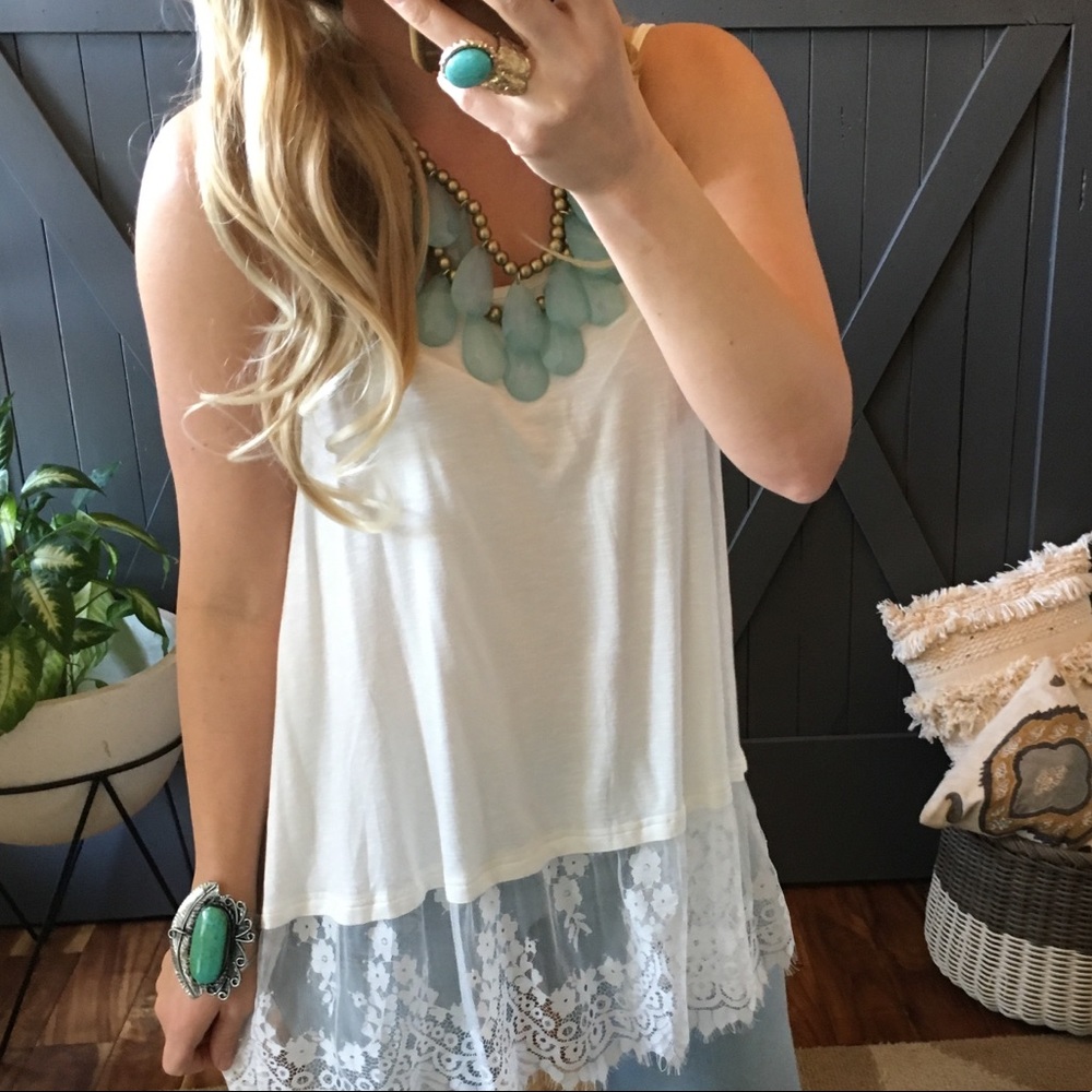 New White Lace Hem Layering Tank Top Extender